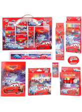 Huitich car stationery set for kids featuring colorful pencils, rulers, and a notebook with Cars characters